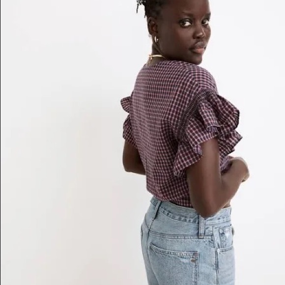 Madewell | NWT Plaid Flutter Sleeve Blouse - Picture 2 of 7